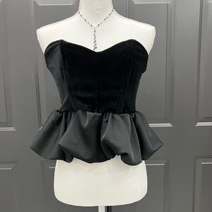 Bar III Black Strapless Peplum Blouse